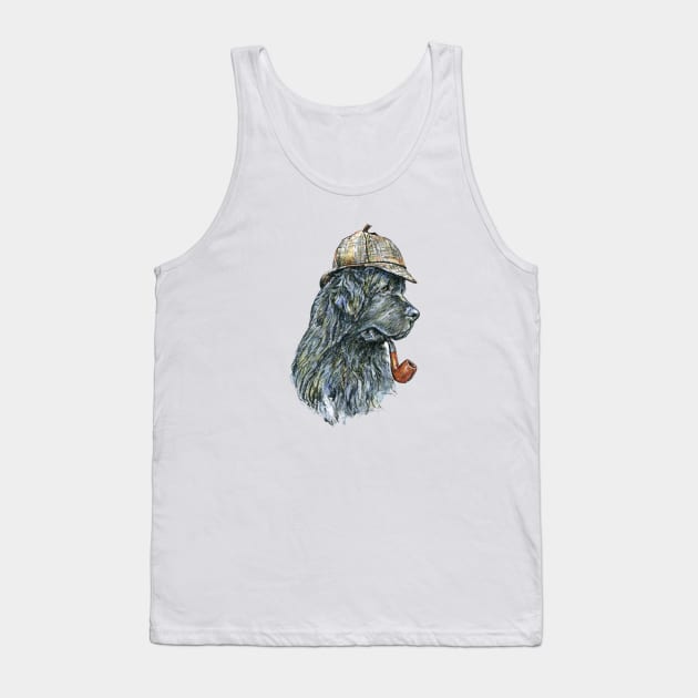 Sherlock Holmes Newf with Pipe and Deerstalker Hat Tank Top by Prairie Dog Print